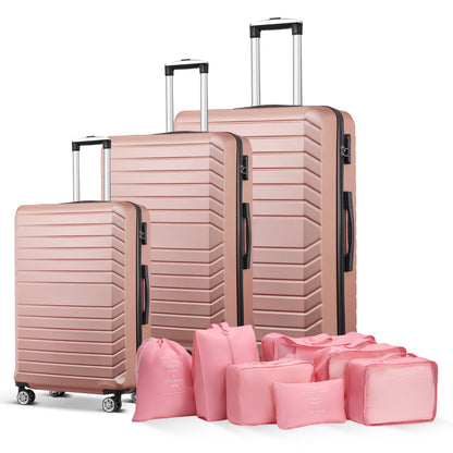 Gowill 3 Piece Luggage Sets Travel Suitcase Set with 7PCS Organizer Bags, White& Brown
