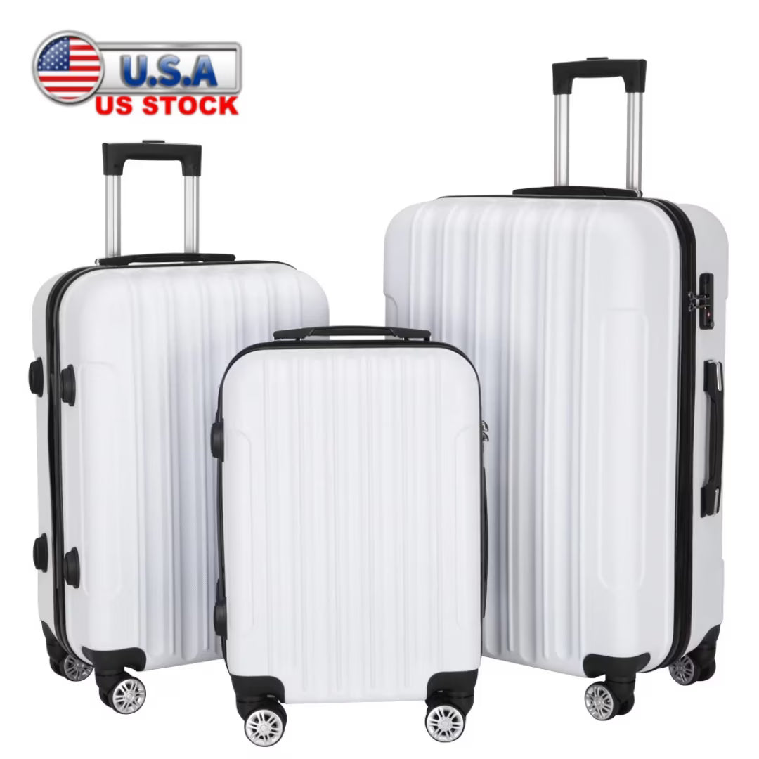 Tcbosik Multifunctional Luggage Set with Spinner Wheels, Large Capacity Travel Rolling Suitcases, ABS Carry-on Luggage, 20"/24"/28" (White, 3 Piece Set)