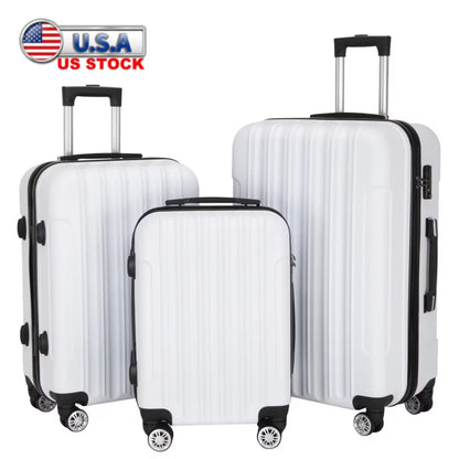 Tcbosik Multifunctional Luggage Set with Spinner Wheels, Large Capacity Travel Rolling Suitcases, ABS Carry-on Luggage, 20"/24"/28" (White, 3 Piece Set)