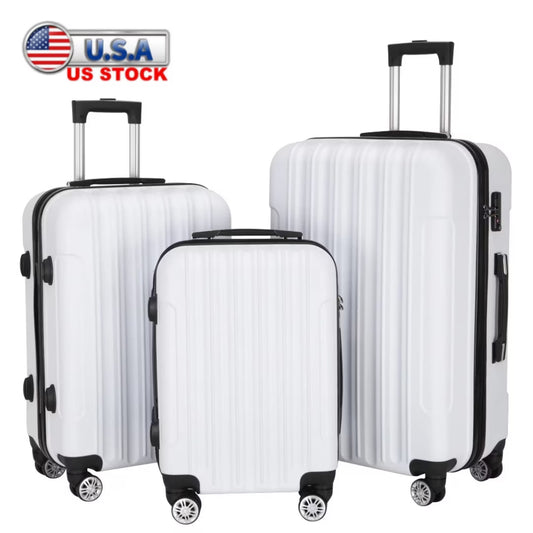 Tcbosik Multifunctional Luggage Set with Spinner Wheels, Large Capacity Travel Rolling Suitcases, ABS Carry-on Luggage, 20"/24"/28" (White, 3 Piece Set)