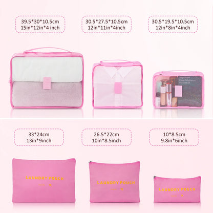 3 Piece Luggage Sets with 6 PC Organize Bags Lightweight Suitcases with Spinner Wheels, Pink
