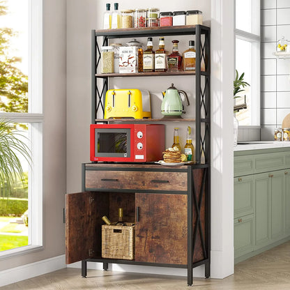 Tribesigns Bookshelf with Drawer, 4 Tier Bookcase with Doors Cabinet for Living Room, Home Office, Rustic Brown & Black