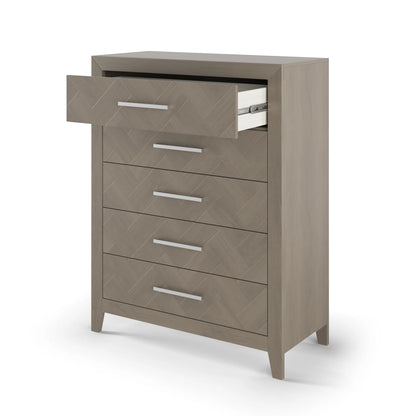 Child Craft Kieran 39" Interlocking 5-Drawer Chest for Nursery or Bedroom, Anti-Tip Kit, Herringbone Design, Crescent Gray