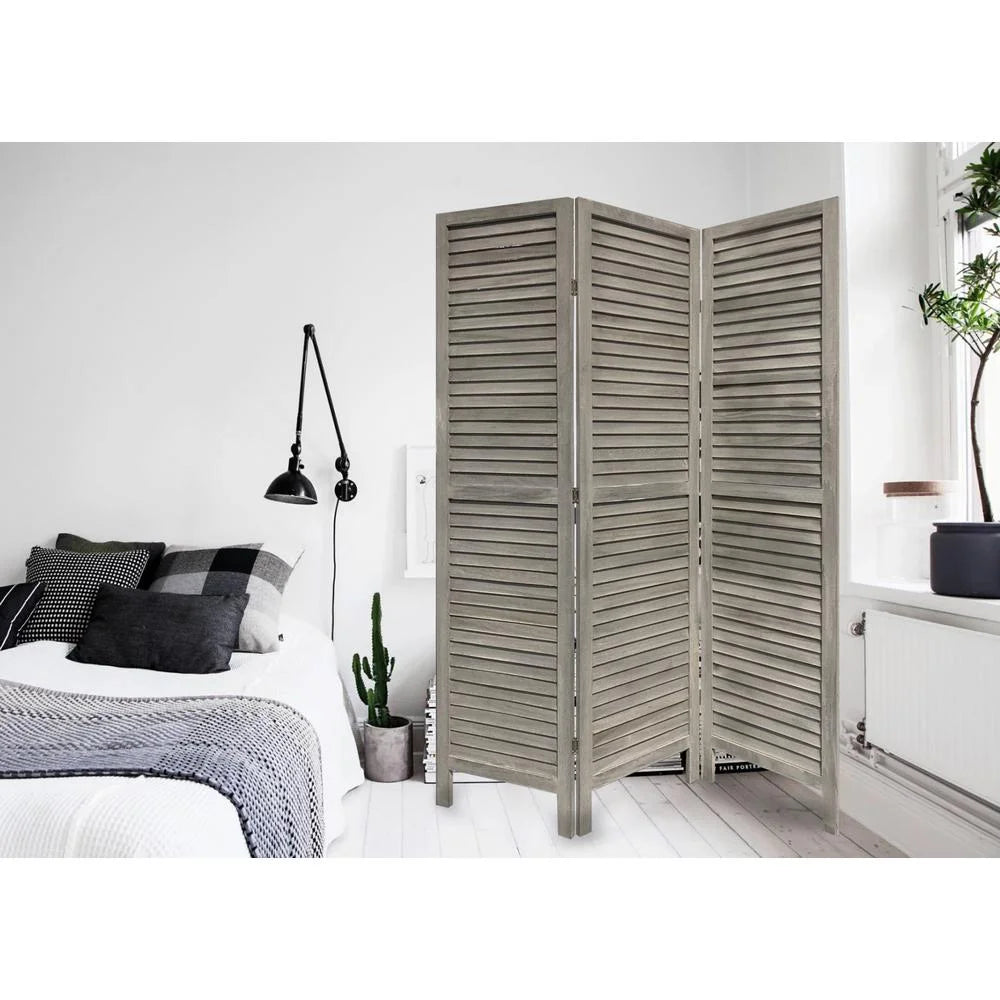 3 Panel Grey Shutter Screen Room Divider