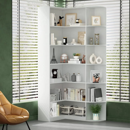 Loomie Bookshelves, 6 Tiers Shelf Large Tall Corner Etagere Bookcase with Full Baffle, L-Shaped Modern Storage Display Industrial Book Shelf for Bedroom, Home Office, Living Room & Kitchen