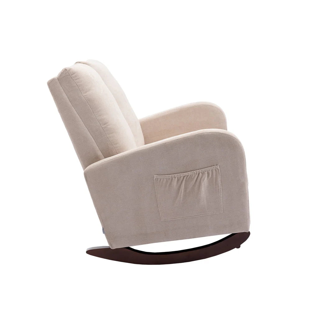 Modern Double Rocking Chair, Upholstered Oversized Glider Rocker for Baby Nursery and Kids, Loveseat Accent Armchair with High Back and Side Pocket, Extra Wide Lounge Chair for Living Room, Beige