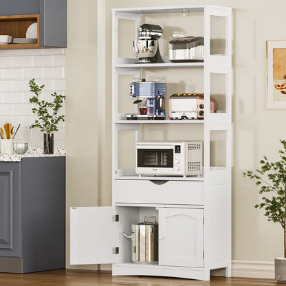 Kitchen Sideboard Pantry Cabinet Tall Freestanding Storage Cabinets with Shelves and Drawer for Bathroom Home Office, White