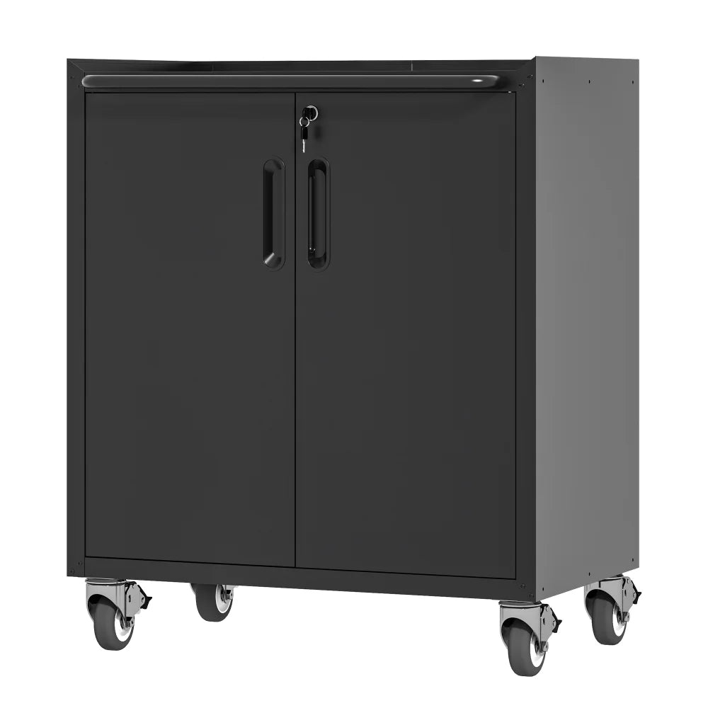 Tcbosik Rolling Storage Cabinet with Storage, Metal Tool Cabinet with Adjustable Shelf and 2 Doors, Lockable Storage Cabinet for Home Office Garage Basement, Black