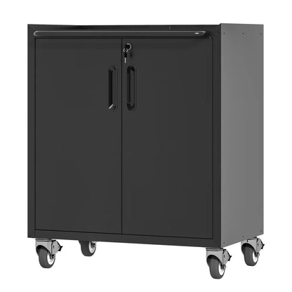 Tcbosik Rolling Storage Cabinet with Storage, Metal Tool Cabinet with Adjustable Shelf and 2 Doors, Lockable Storage Cabinet for Home Office Garage Basement, Black
