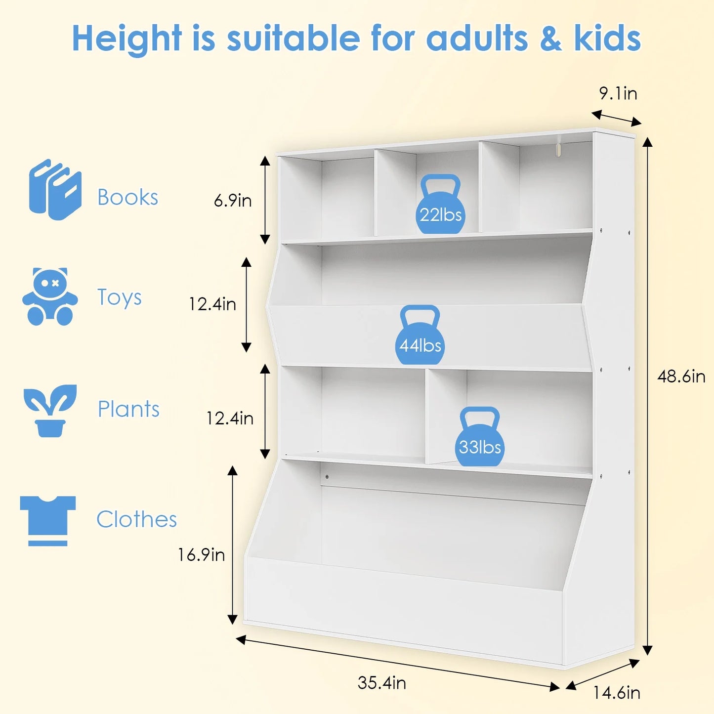 Arlopu Kid's Toy Storage Cabinet Wood Kids Bookshelf Toddler Toy Storage Organizer for Playroom, Bedroom, Living Room, Nursery