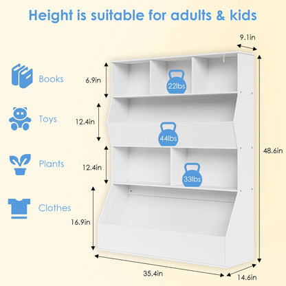 Arlopu Kid's Toy Storage Cabinet Wood Kids Bookshelf Toddler Toy Storage Organizer for Playroom, Bedroom, Living Room, Nursery