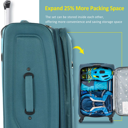 Expandable Softside Luggage Sets 3 Piece,Upright Spinner Suitcases with Wheels,Lightweight Carry on Luggage Travel Set,Green