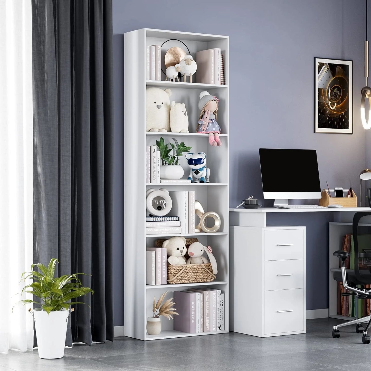 Homfa 6 Tier Freestanding Bookcase, Wooden Storage Bookshelves and Bookcases for Living Room Home Office 71'', White Finish