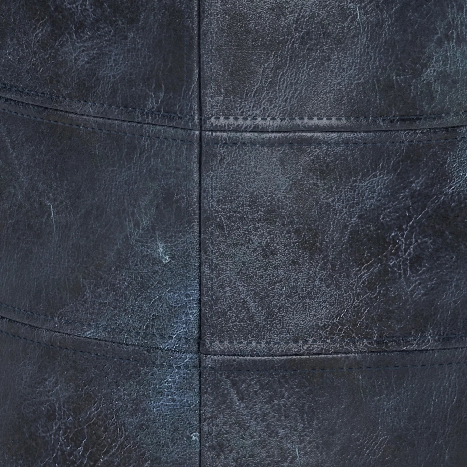 Simpli Home Connor Boho Round Pouf in Navy Blue Genuine Leather