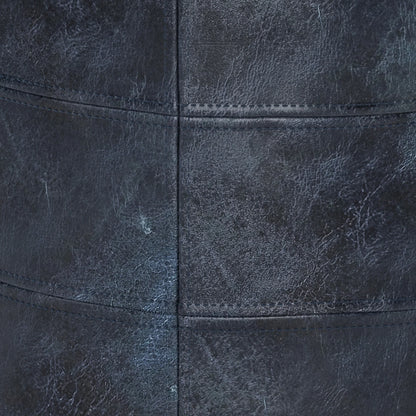 Simpli Home Connor Boho Round Pouf in Navy Blue Genuine Leather