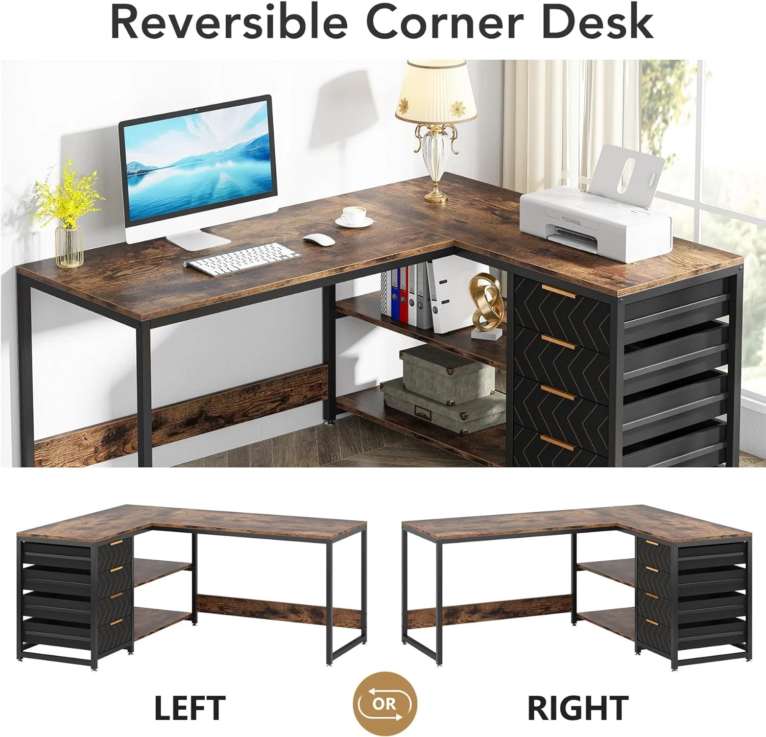 Tribesigns 59" L-Shaped Office Desk, Modern Reversible Computer Study Desk for Home Office, White