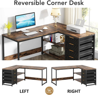 Tribesigns 59" L-Shaped Office Desk, Modern Reversible Computer Study Desk for Home Office, White