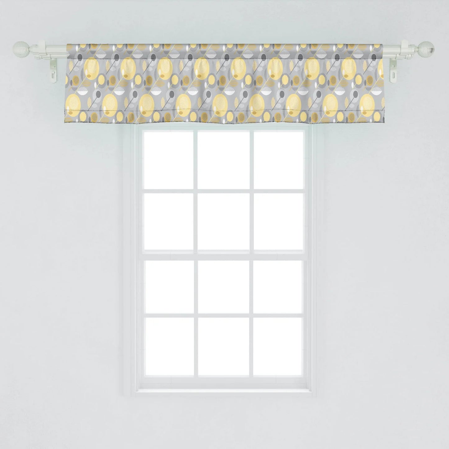 Ambesonne Yellow Flower Window Valance, Abstract Geometric 60's Pattern in Modern Design Pastel Colors, Curtain Valance for Kitchen Bedroom Decor with Rod Pocket, 54" X 12", Pale Yellow Pale Grey