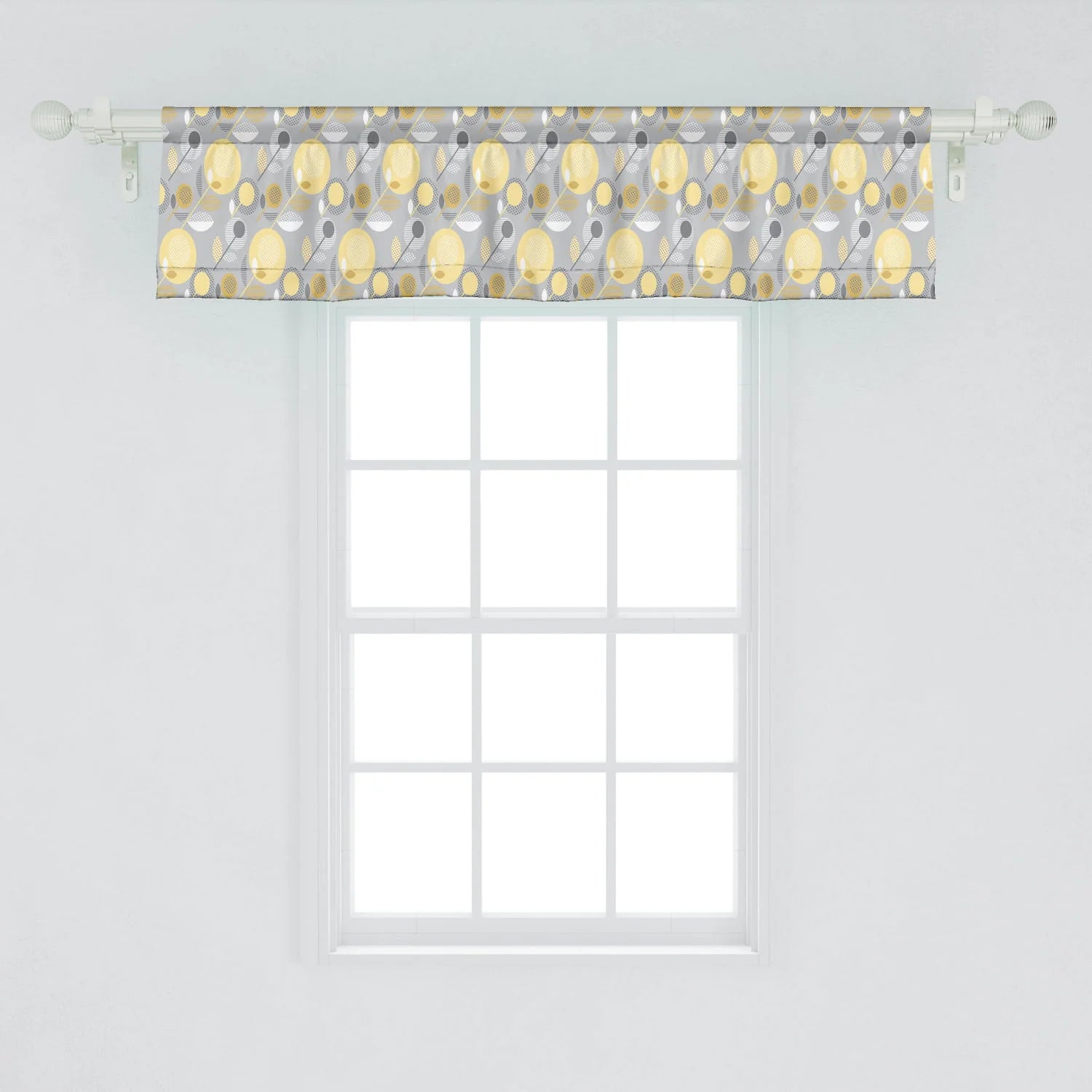 Ambesonne Yellow Flower Window Valance, Abstract Geometric 60's Pattern in Modern Design Pastel Colors, Curtain Valance for Kitchen Bedroom Decor with Rod Pocket, 54" X 12", Pale Yellow Pale Grey