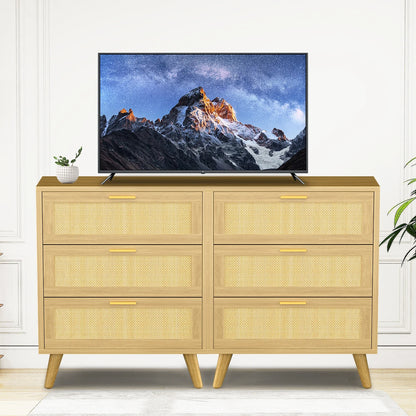 Capri 3 Drawer Dresser, Rattan Storage Wide Chest of Drawers, Night Stand Storage Cabinet for Women, Kids, Baby, Nursery, Girls, Bedroom Living Room Furniture, Natural