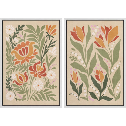 IDEA4WALL Framed Canvas Print Wall Art Set Vintage Floral Classic Botanical Illustration Abstract Garden Flowers Boho Art Modern Wall Decor Colorful Chic Artwork for Home Decor - Natural 24"x36"x2