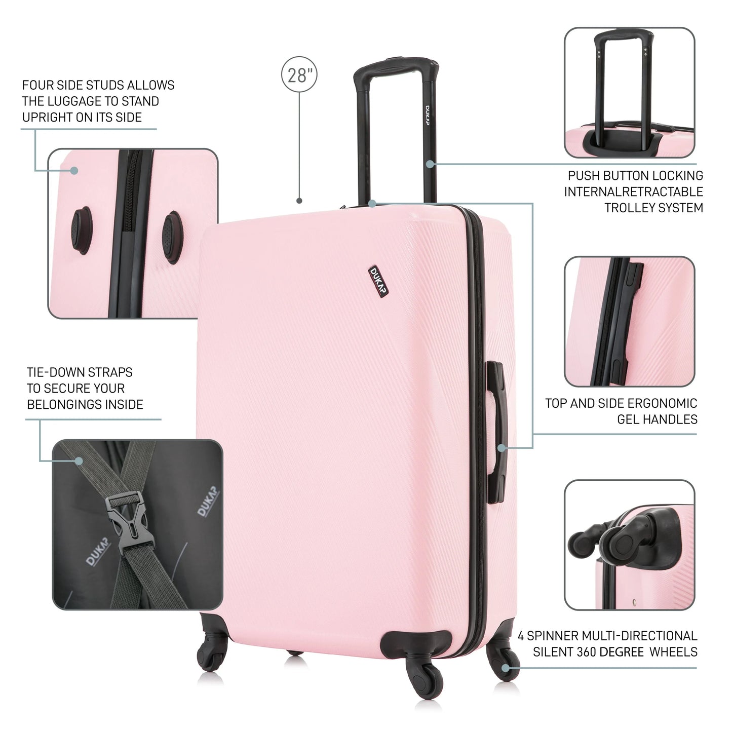DUKAP Discovery 28" Hardside Lightweight Luggage with Spinner Wheels, Handle and Trolley, Pink