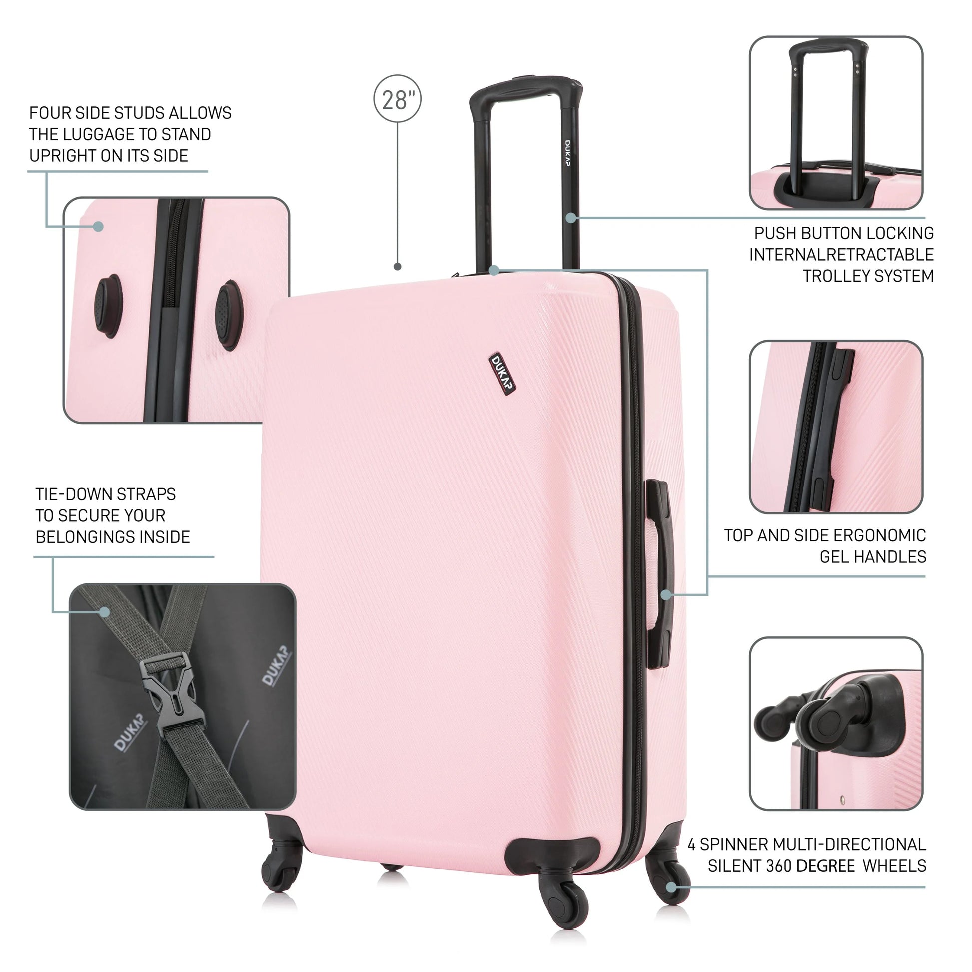 DUKAP Discovery 28" Hardside Lightweight Luggage with Spinner Wheels, Handle and Trolley, Pink