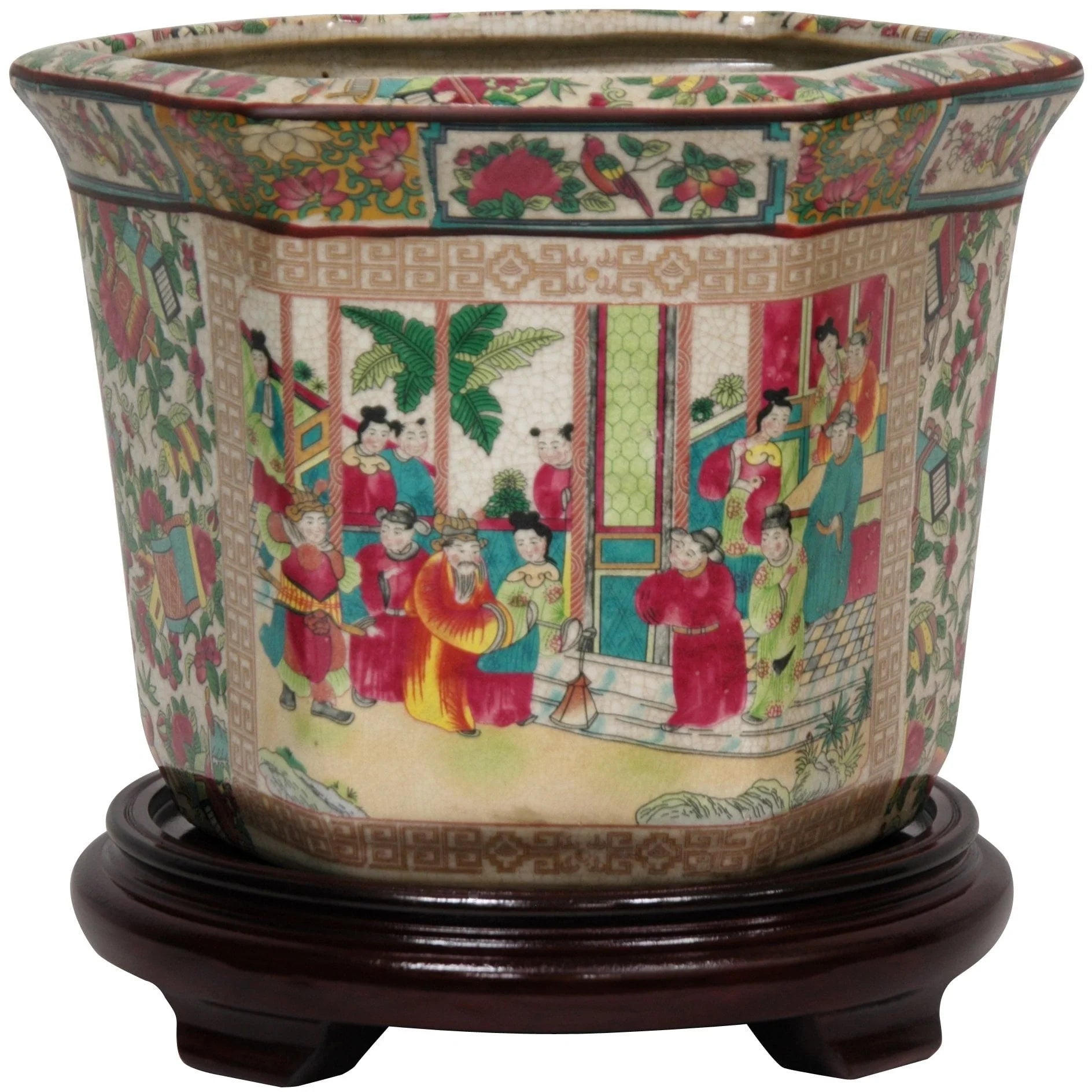 Oriental Furniture 10" Rose Medallion Porcelain Flower Pot, oriental style, living room item, decorative piece