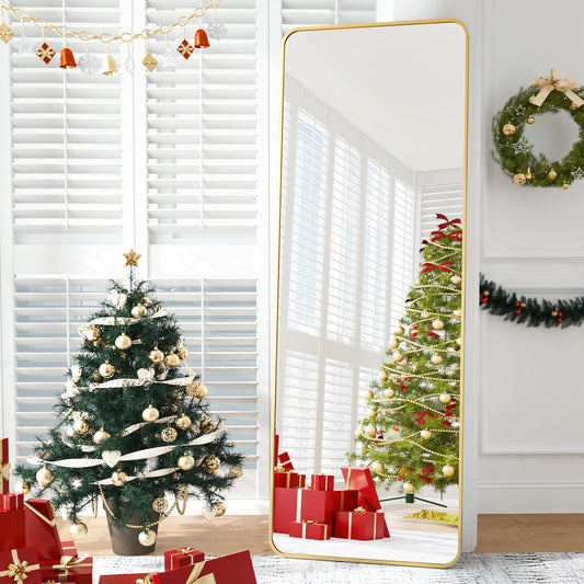 BEAUTYPEAK Full Length Mirror 21x64 Rectangle Floor Mirror with Rounded Corners,Gold