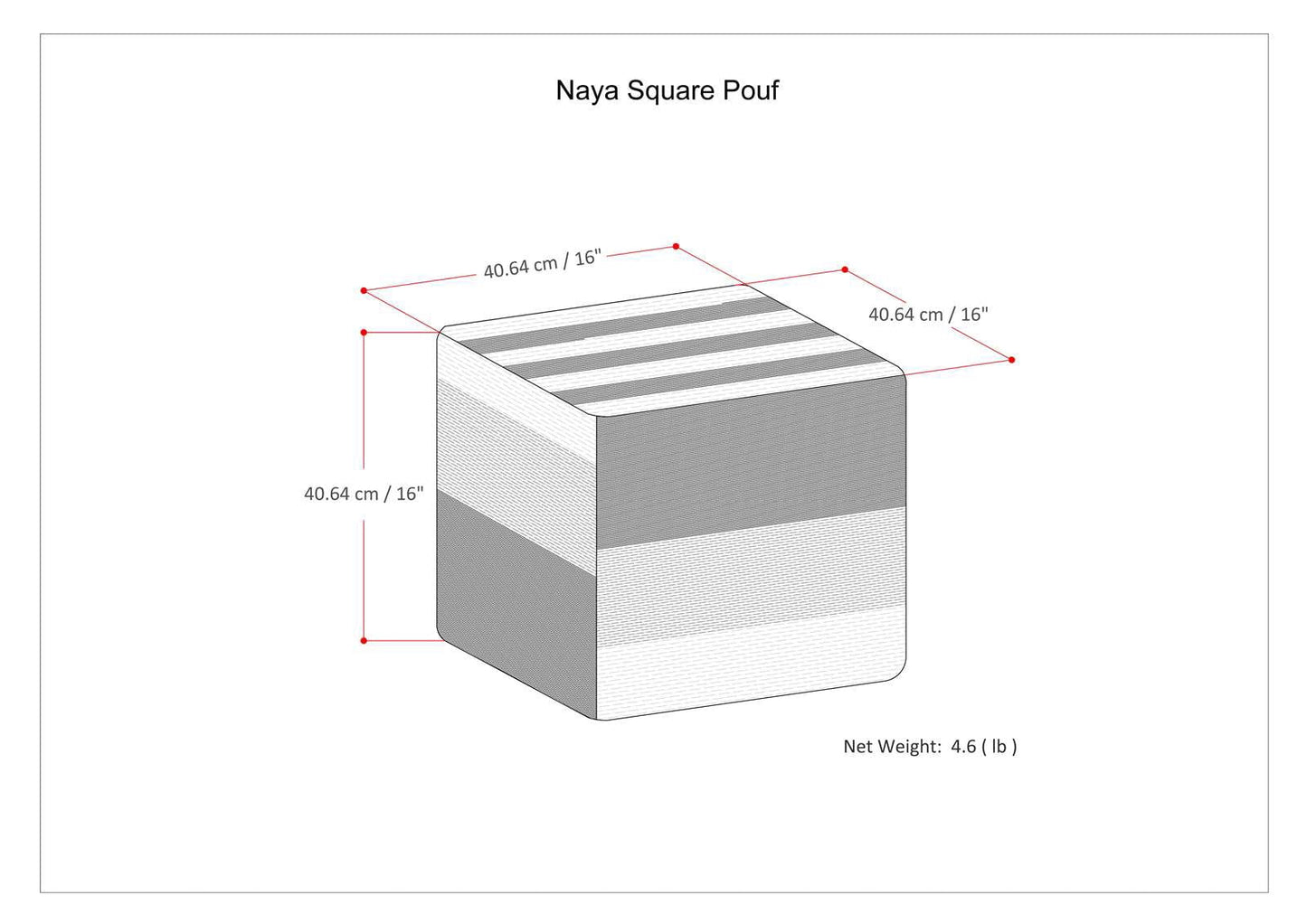 Simpli Home Naya Cube Pouf in Gray Melange Cotton