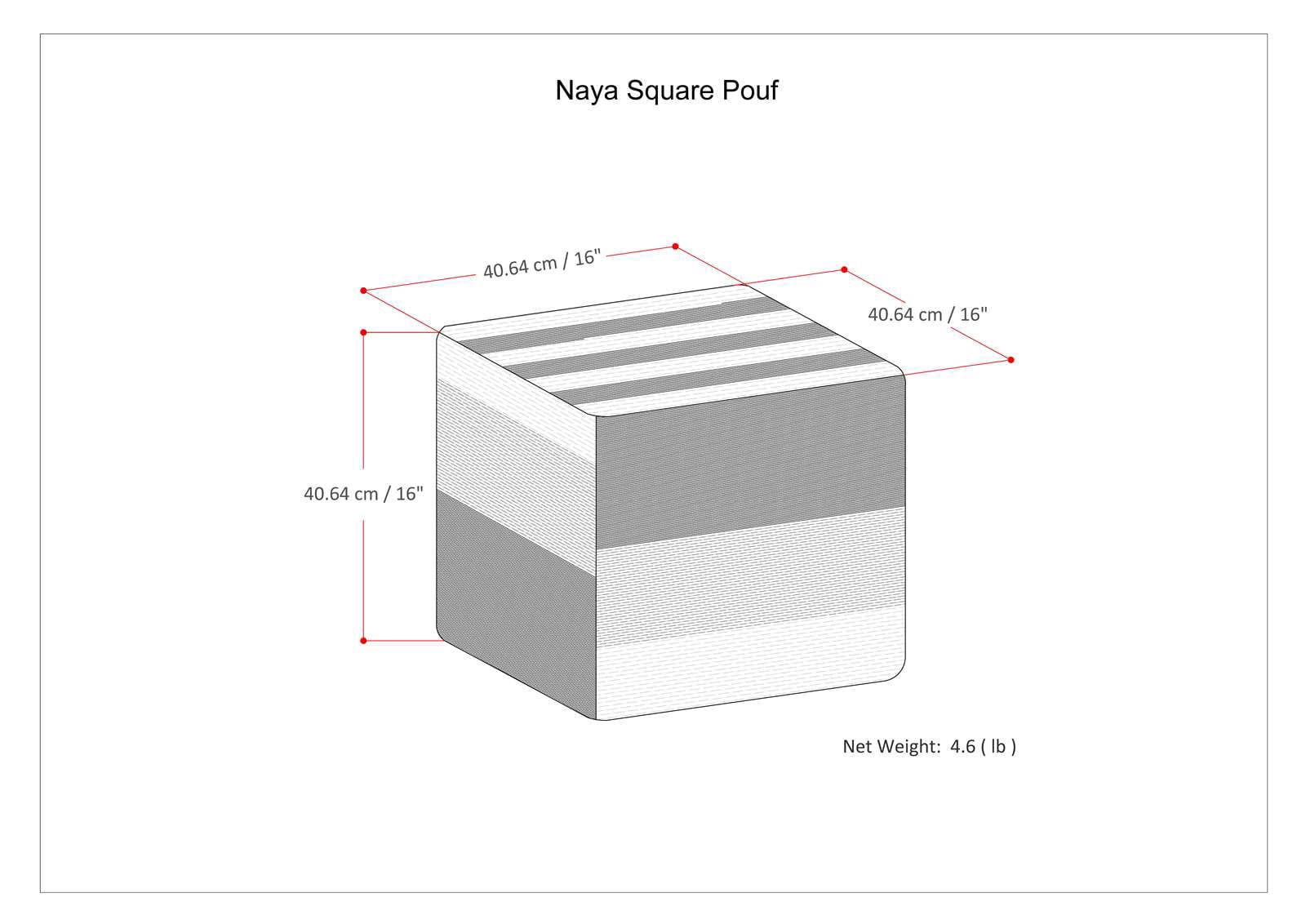 Simpli Home Naya Cube Pouf in Gray Melange Cotton