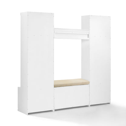 Crosley Furniture Harper 4Pc Entryway Set White - Bench, Shelf, & 2 Hall Trees