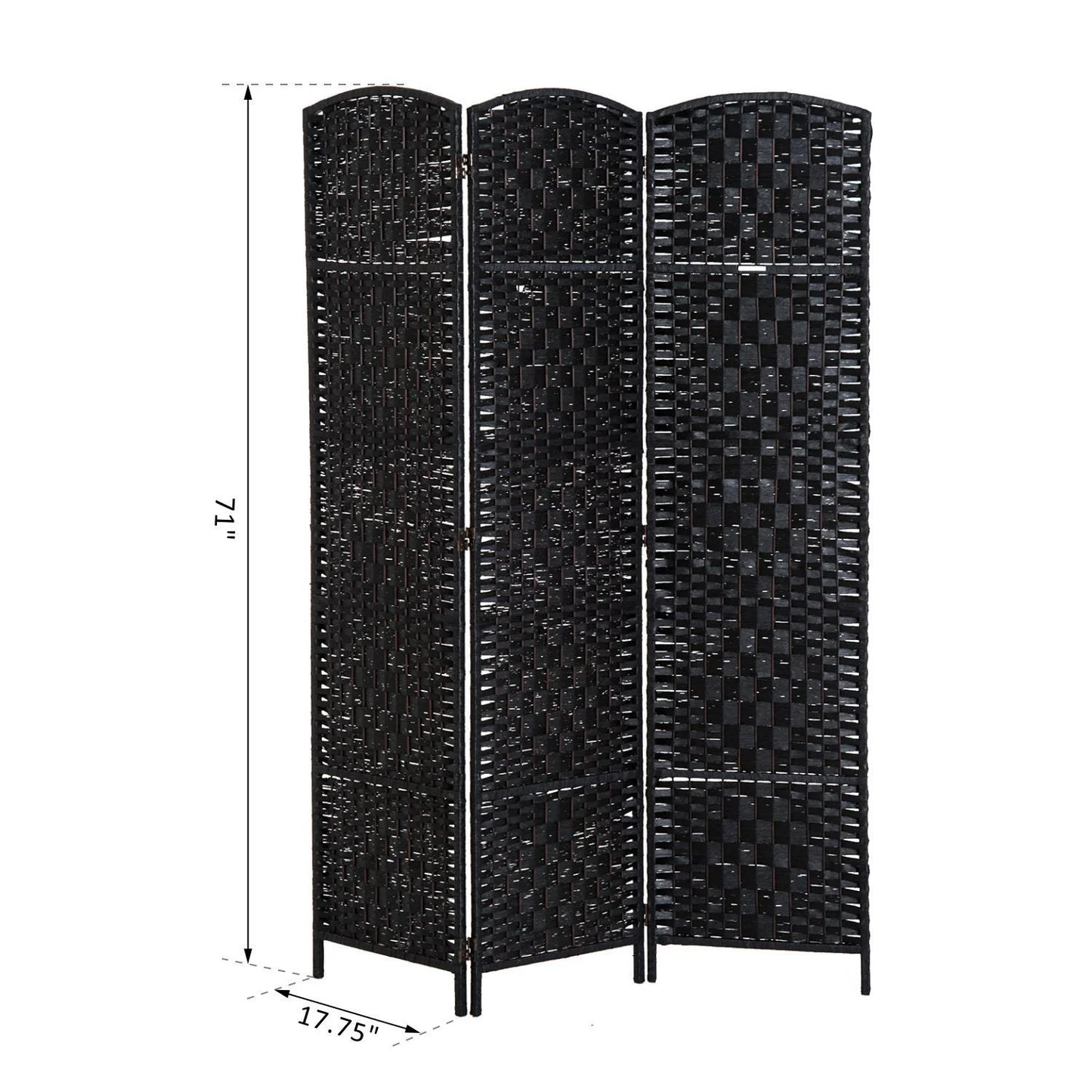 HomCom 6' Tall Wicker Weave 3 Panel Room Divider Privacy Screen - Black Wood