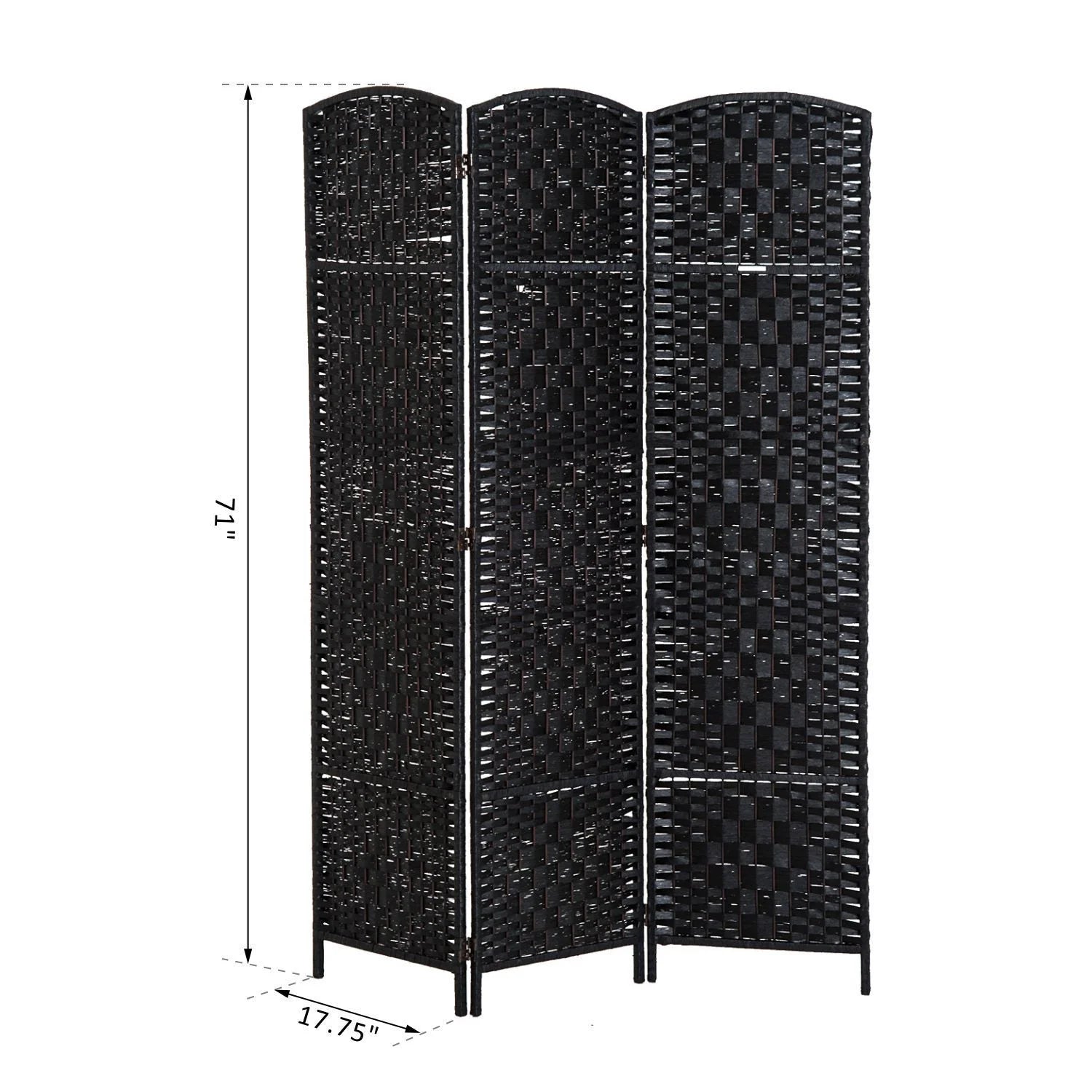 HomCom 6' Tall Wicker Weave 3 Panel Room Divider Privacy Screen - Black Wood
