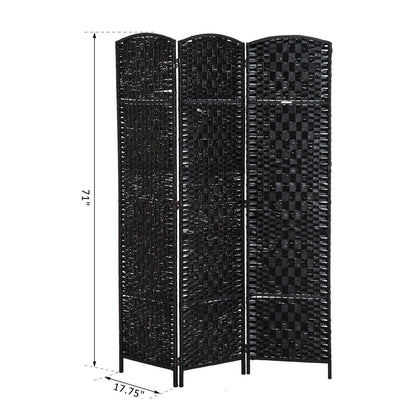 HomCom 6' Tall Wicker Weave 3 Panel Room Divider Privacy Screen - Black Wood
