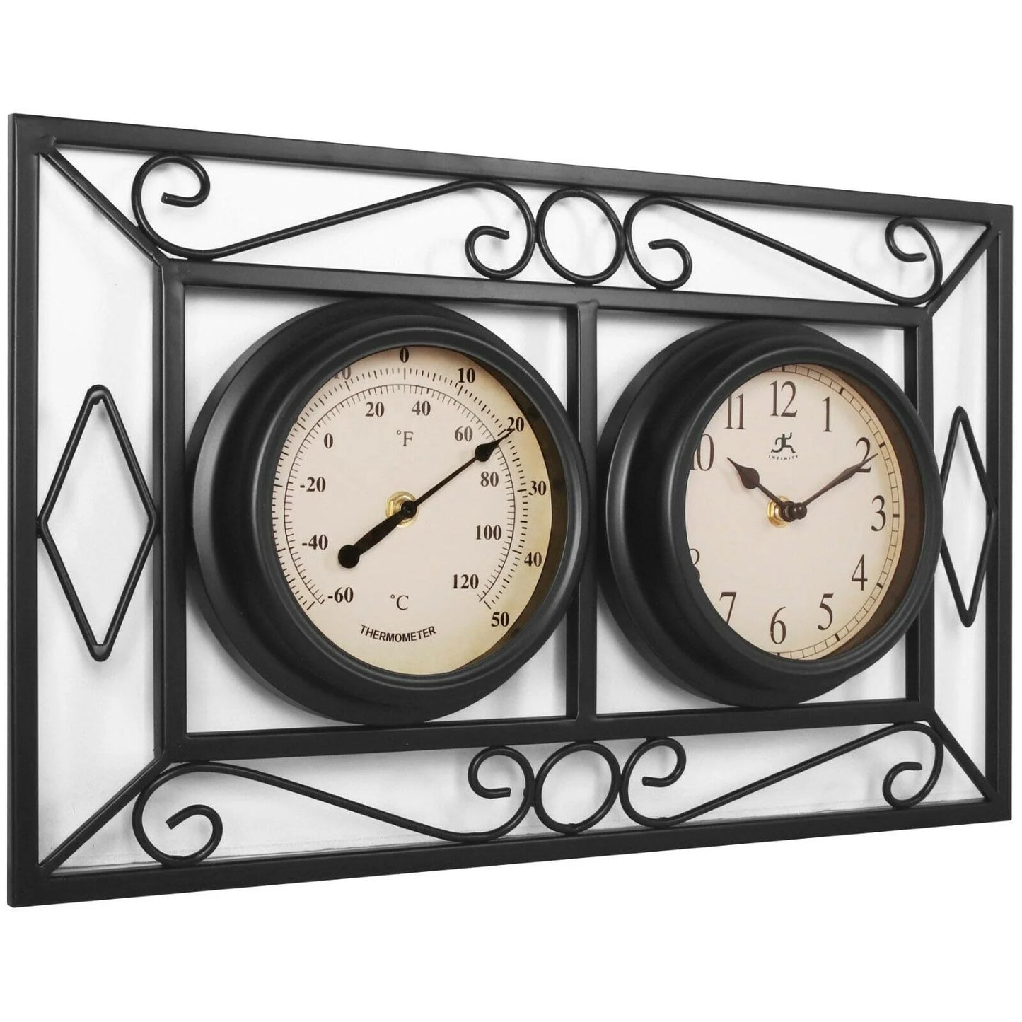 Infinity Instruments 20108BK-TC The Bookend Outdoor Hanging Clock/Thermometer