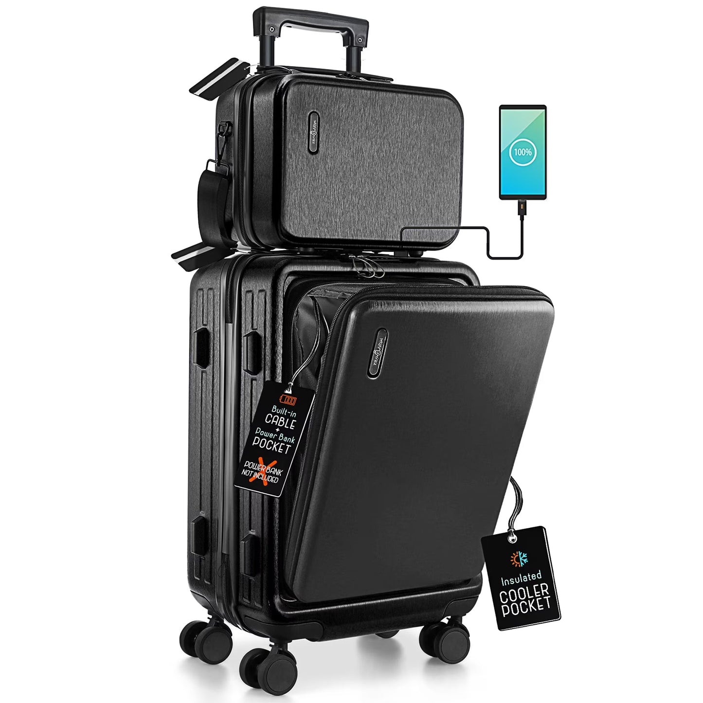 Virtu 4 Piece Hardshell Exapandable Luggage Set, Spinner Luggage Suitcase Set, Navy Blue