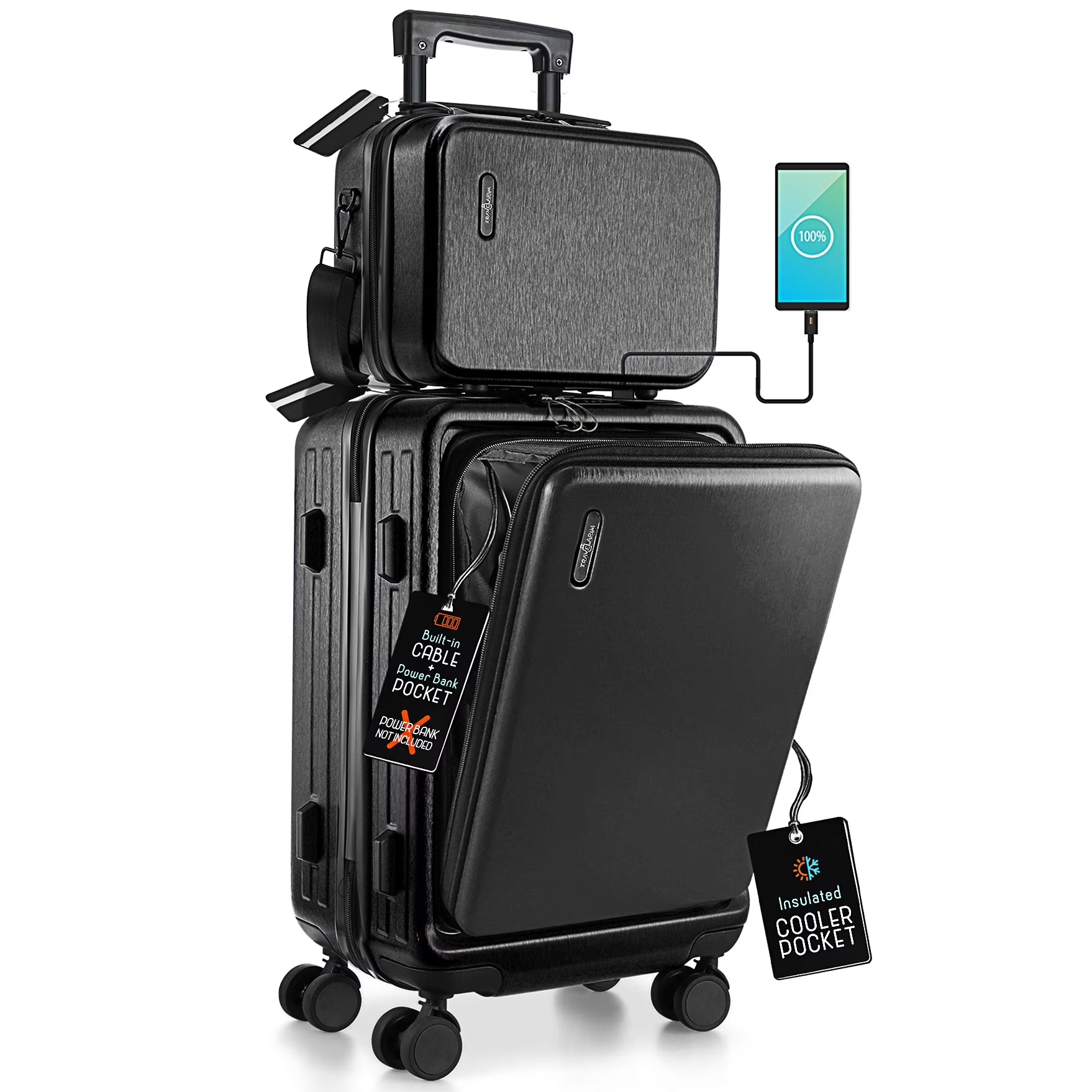 Virtu 4 Piece Hardshell Exapandable Luggage Set, Spinner Luggage Suitcase Set, Navy Blue